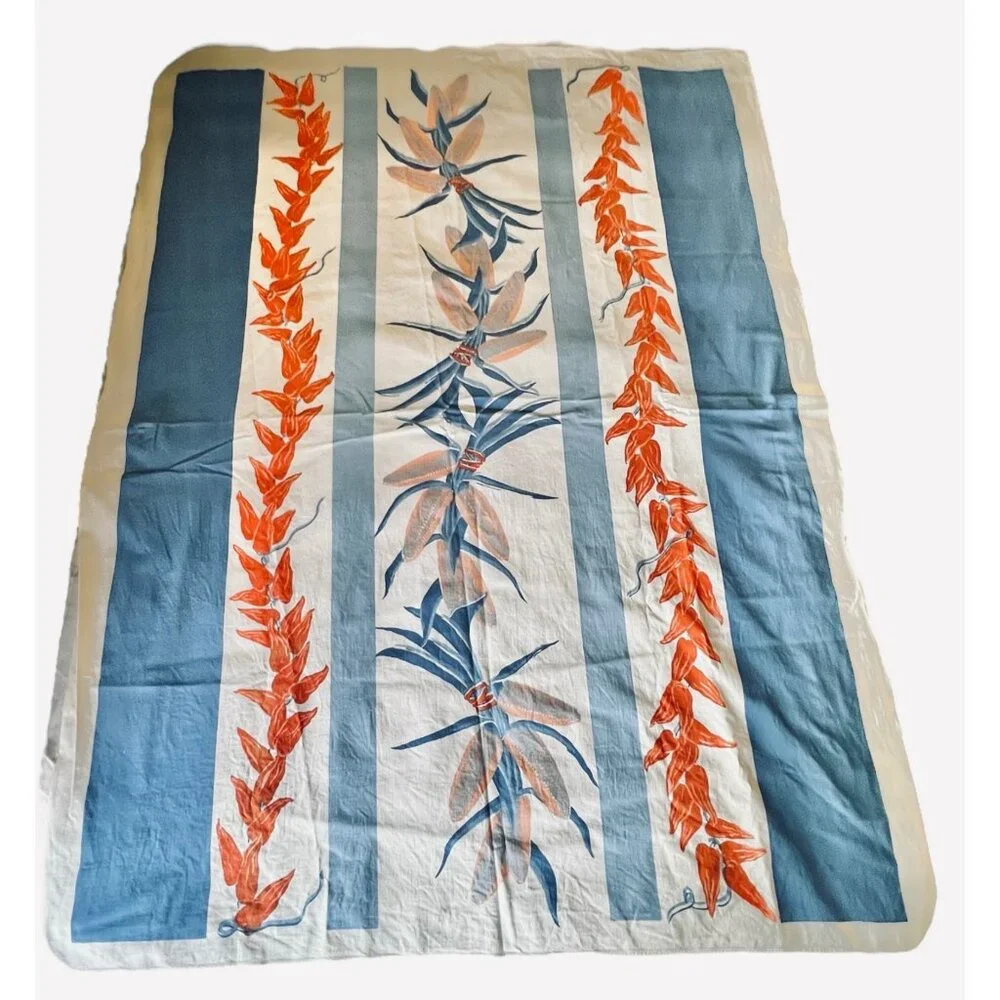 Vintage Southwest Tablecloth & 6 Napkins Set Blue & Orange Cotton Chilis Corn